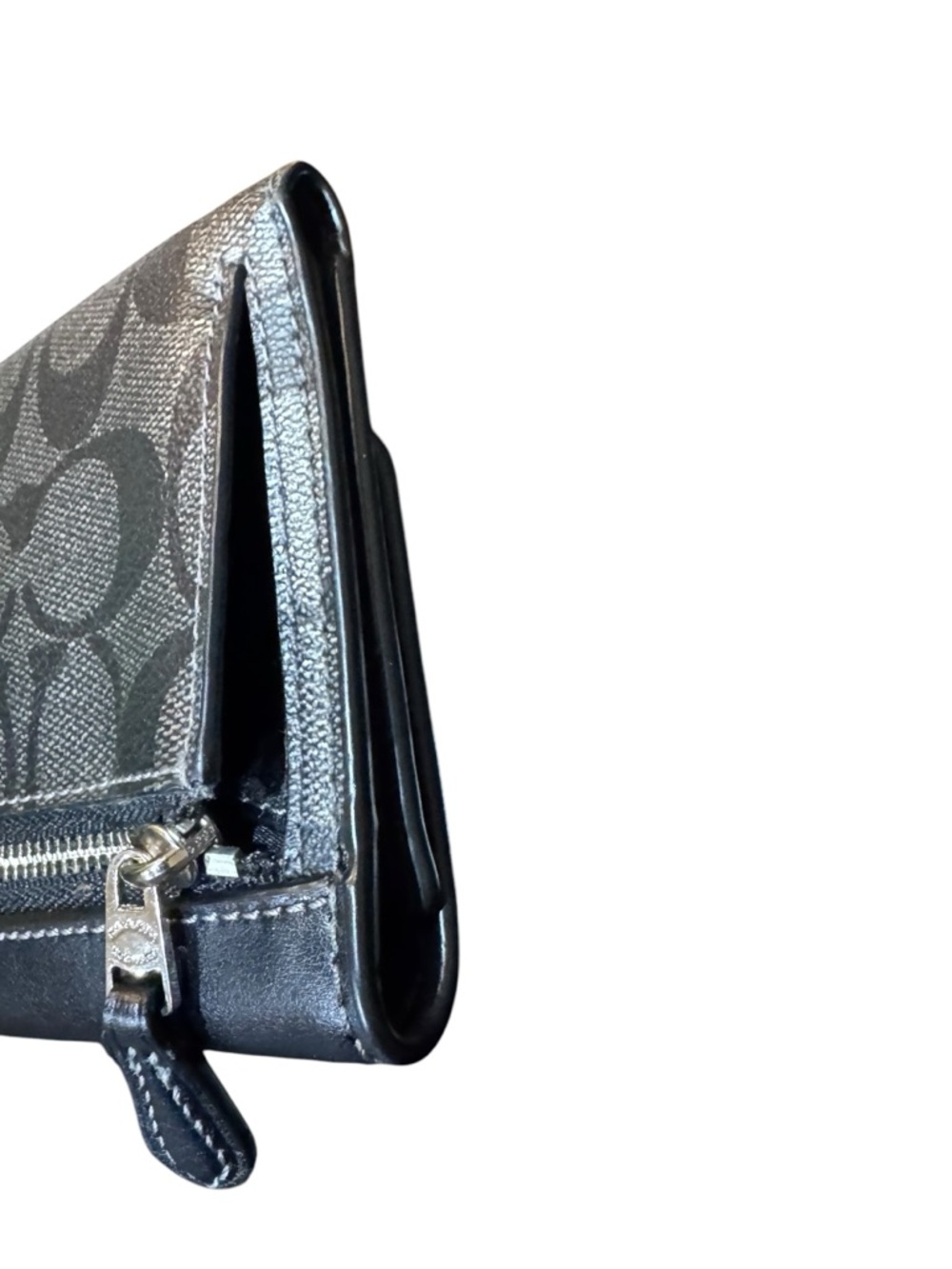 Coach Small Black Trifold Signature Canvas Wallet - Picture 4 of 15